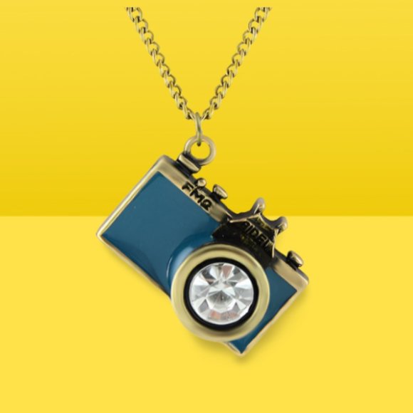 Turquoise Gold Camera Necklace - Picture 1 of 5